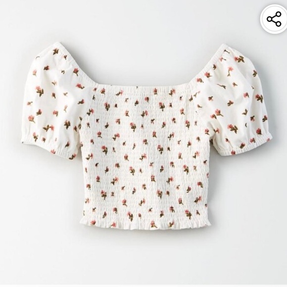 American Eagle Outfitters Tops - American Eagle Smocked Ditsy Floral Puff Sleeves Crop Top SZ XS